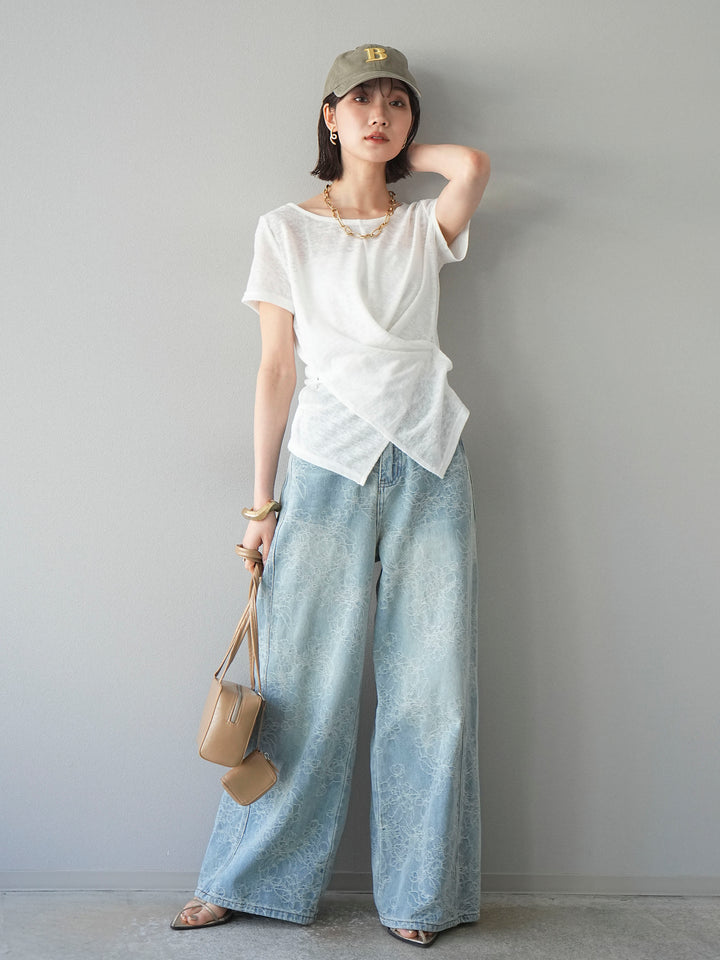 【預購】花提花牛仔寬褲/藍