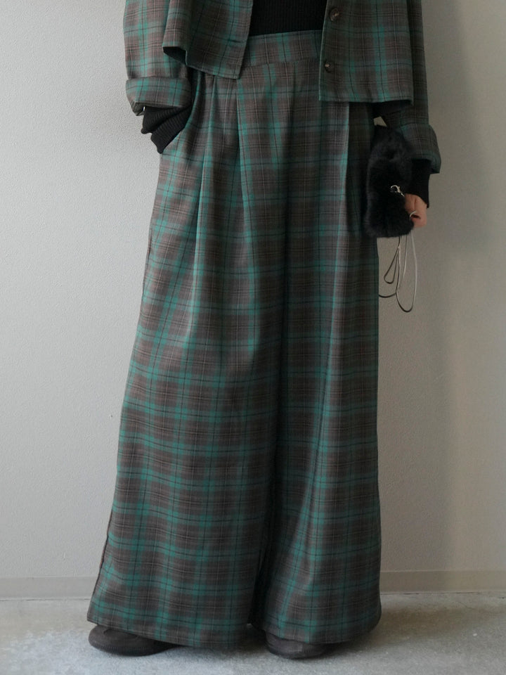[予約]チェック柄イージーパンツ/グリーン