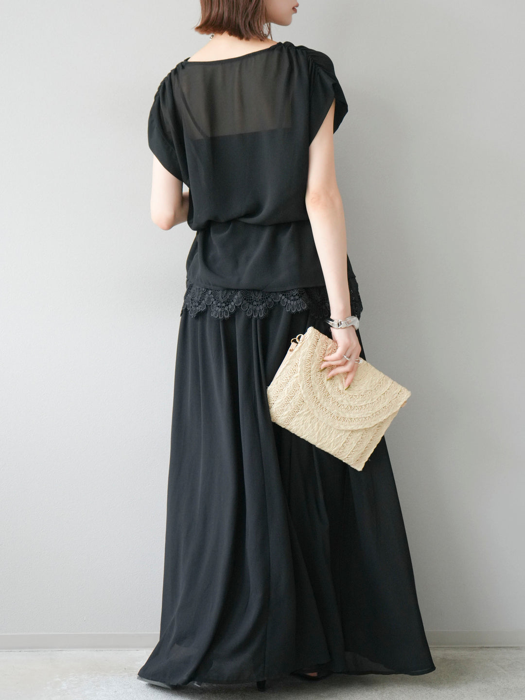 [SET]シフォンブラウス＆レースデザインフレアスカートSET UP(2set)
