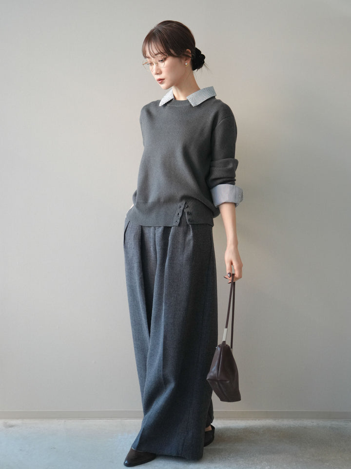 [予約]ウールタッチベルト付ワイドパンツ/charcoal