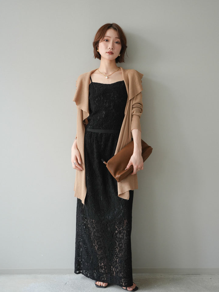 【預購】垂褶羅紋針織長裙 / 米色