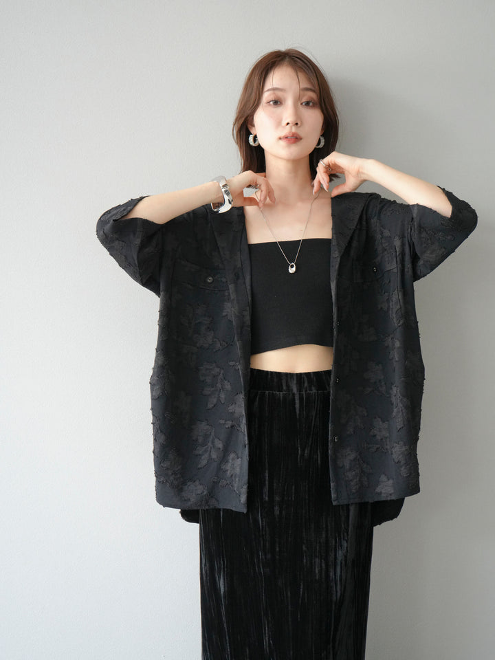 [予約]ジャガードハーフスリーブシャツ/ブラック