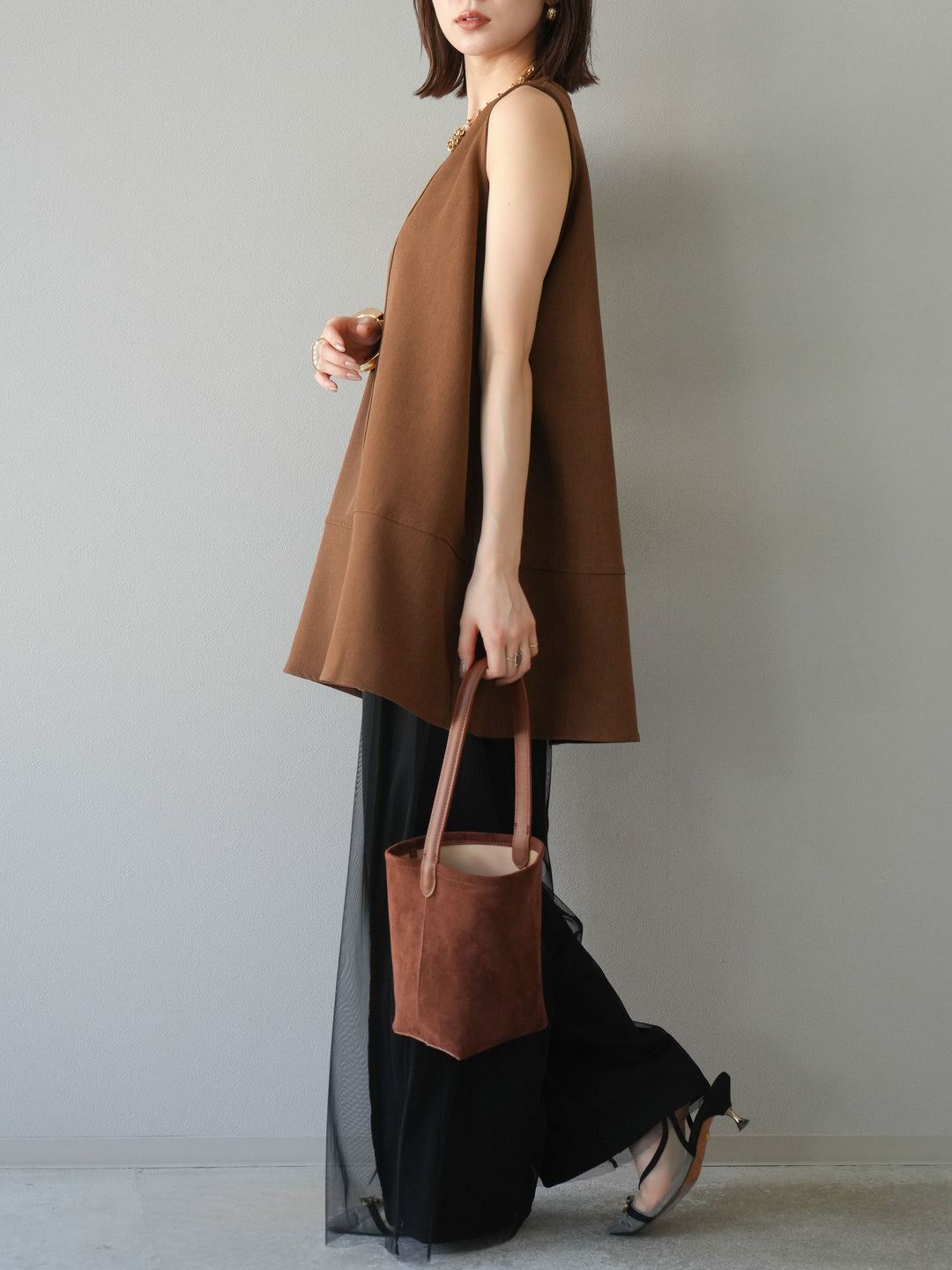 [予約]チュールワイドパンツ/ブラック