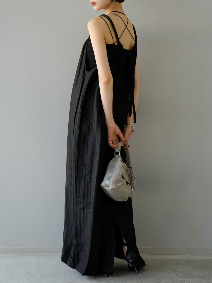 [Pre-order] Rope shoulder shiny dress/black
