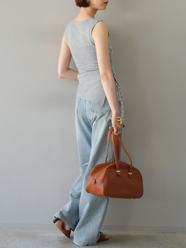 [SET]カシュクールノースリーブニットトップス+ラインレースデニムパンツ(2set)