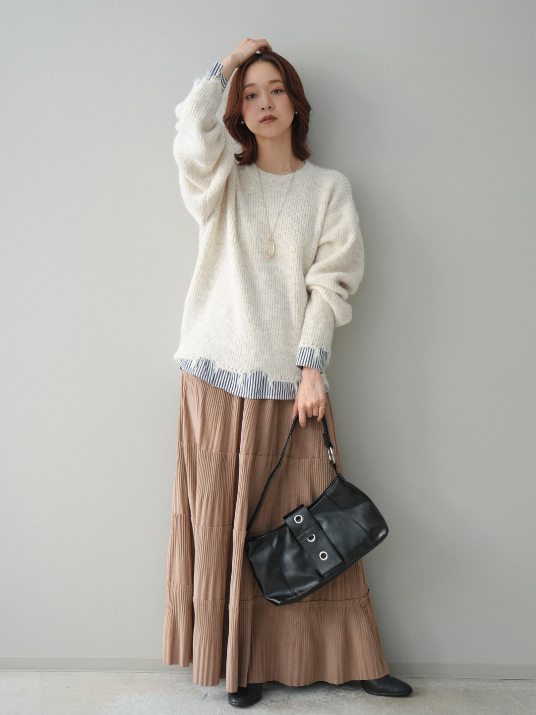 [SET]型押しスエードティアードプリーツスカート+型押しスエードティアードプリーツスカート(2set)