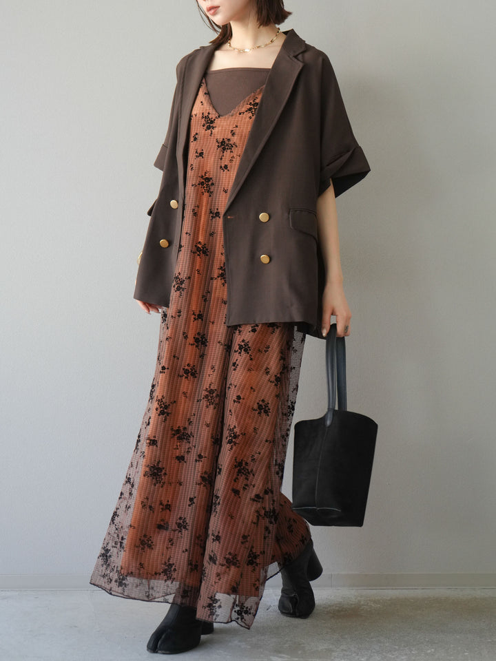 [套裝] 植絨薄紗層疊天鵝絨吊帶連身裙 + 金色紐帶半夾克 (2 套)