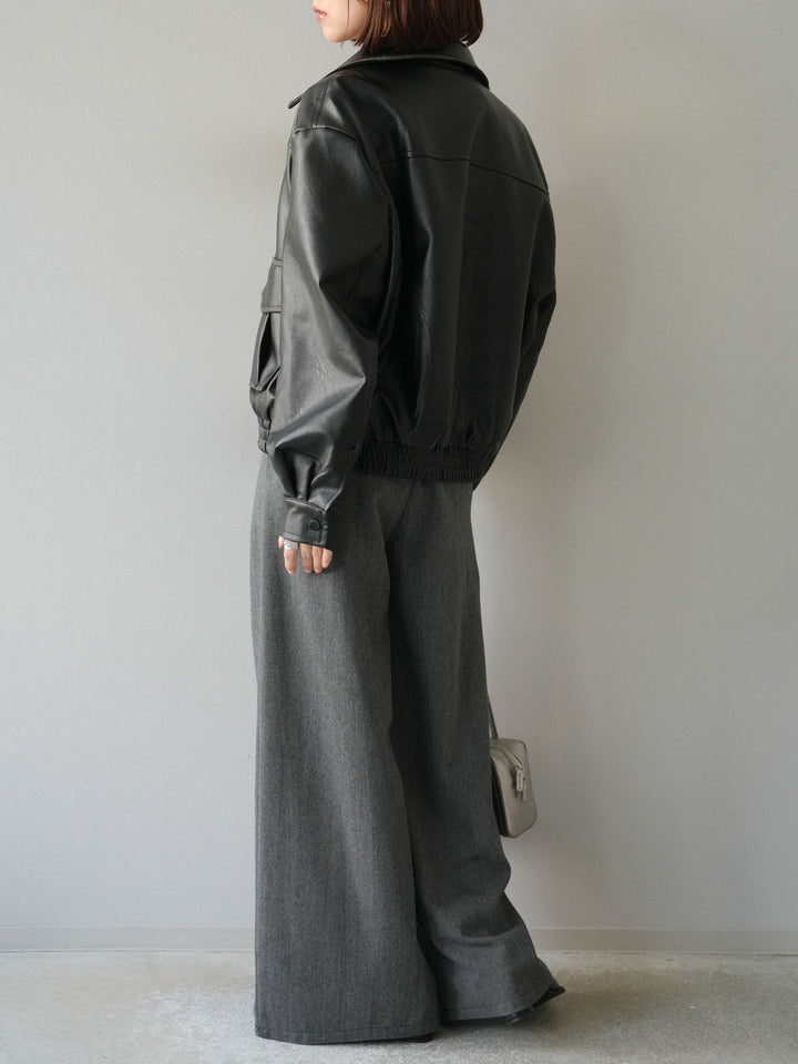[予約]ツイードタッチタックワイドパンツ/ダークグレー