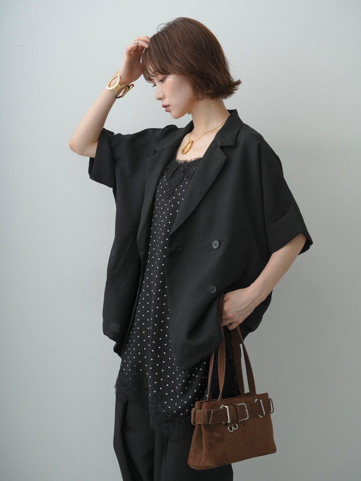 [予約]ドットレースアシメキャミチュニック/black