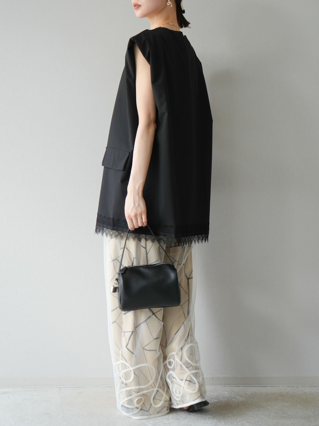 [予約]ビスコースサテンプリントタックイージーパンツ/ベージュ