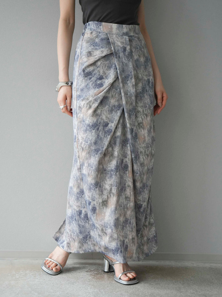 [予約]水彩アートタックIラインスカート/ラベンダー