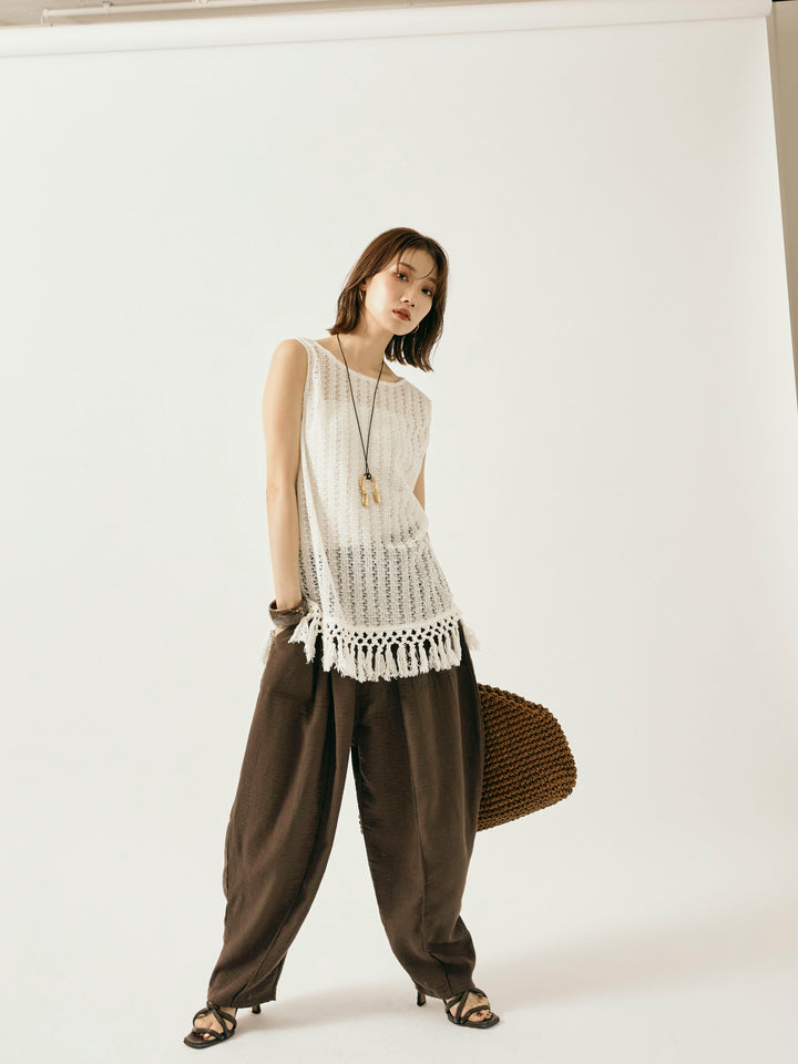 [予約]リネンライクベイカーバルーンパンツ/ブラウン