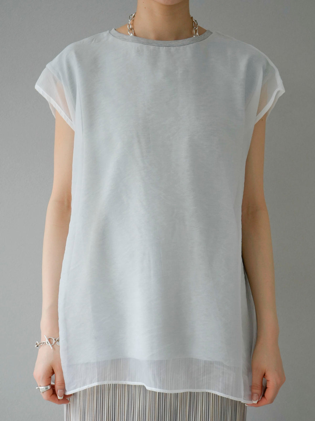 [Pre-order] Sheer layered sleeveless top/heather gray