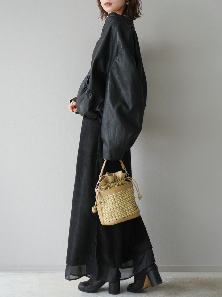 [予約]サイドスリットスウェードドッキングシフォンスカート/ブラック