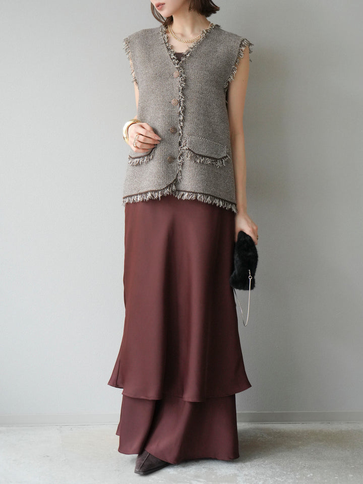 [予約]サテンフリルスカート/ブラウン