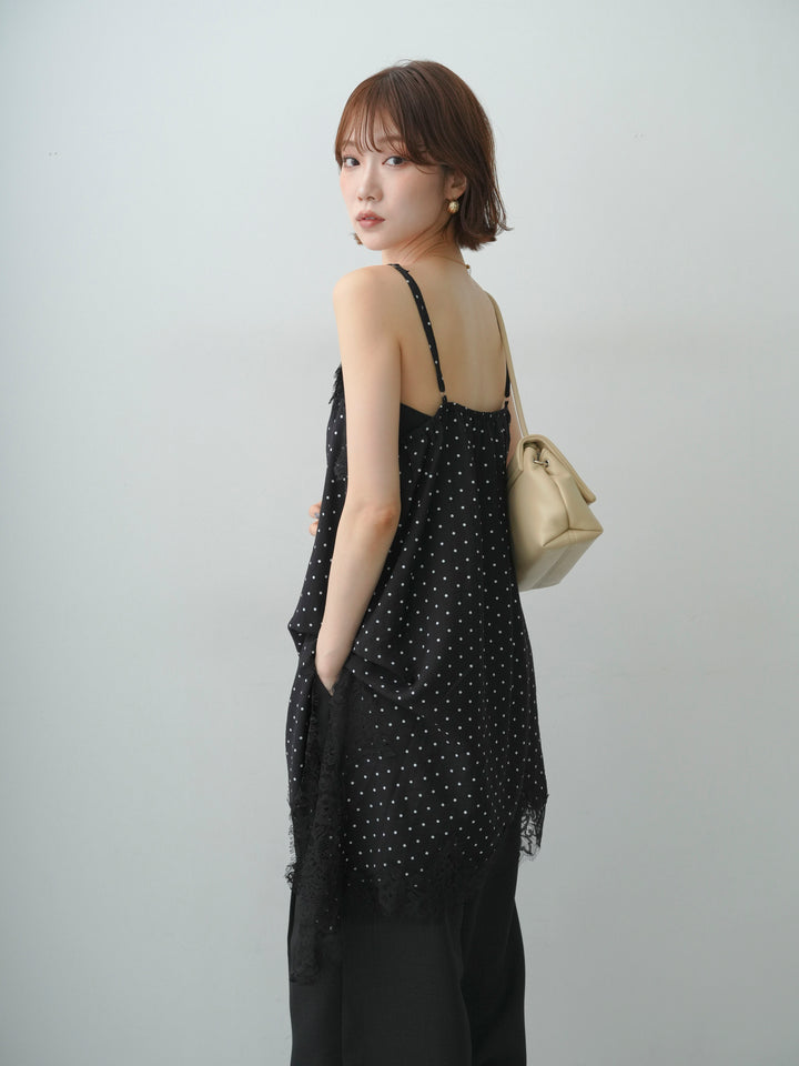 [予約]ドットレースアシメキャミチュニック/black