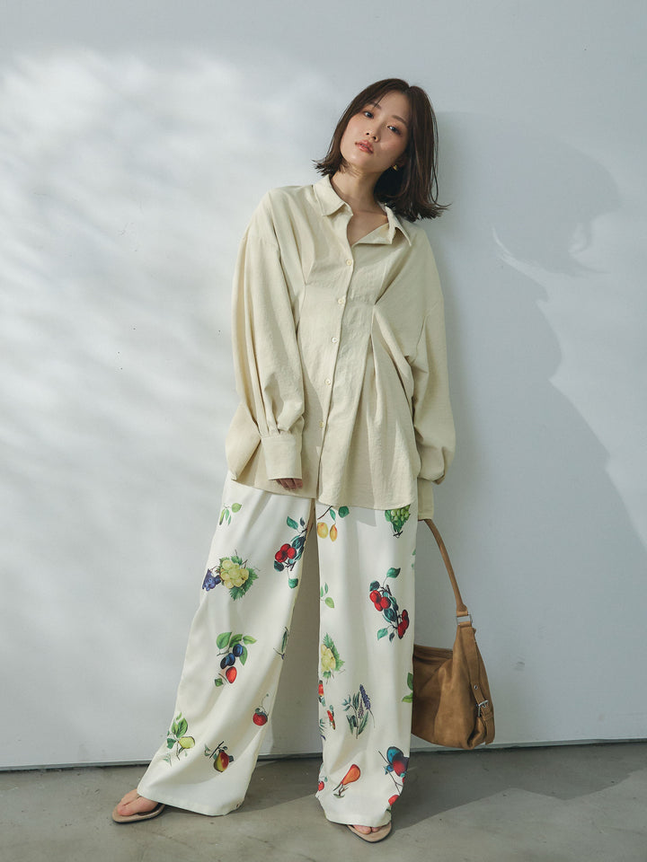 【Allure】[SET]合繊ウエストタックシャツ+ボタニカルプリントイージーパンツ(2set)