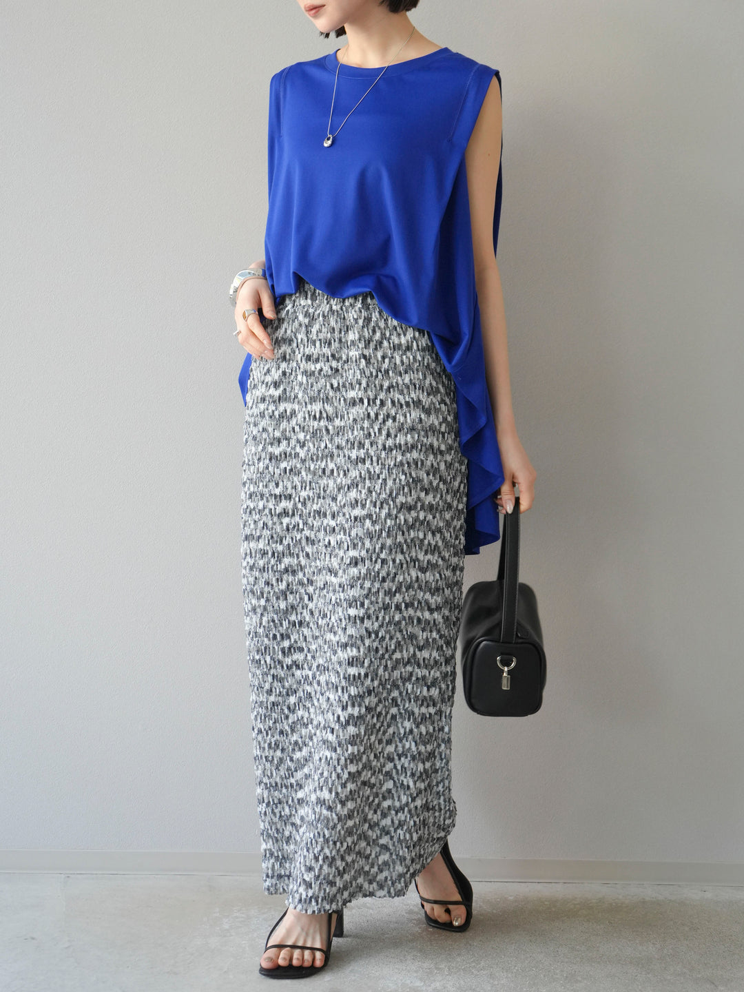 [予約]マルチカラーランダムプリーツタイトスカート/ブラック