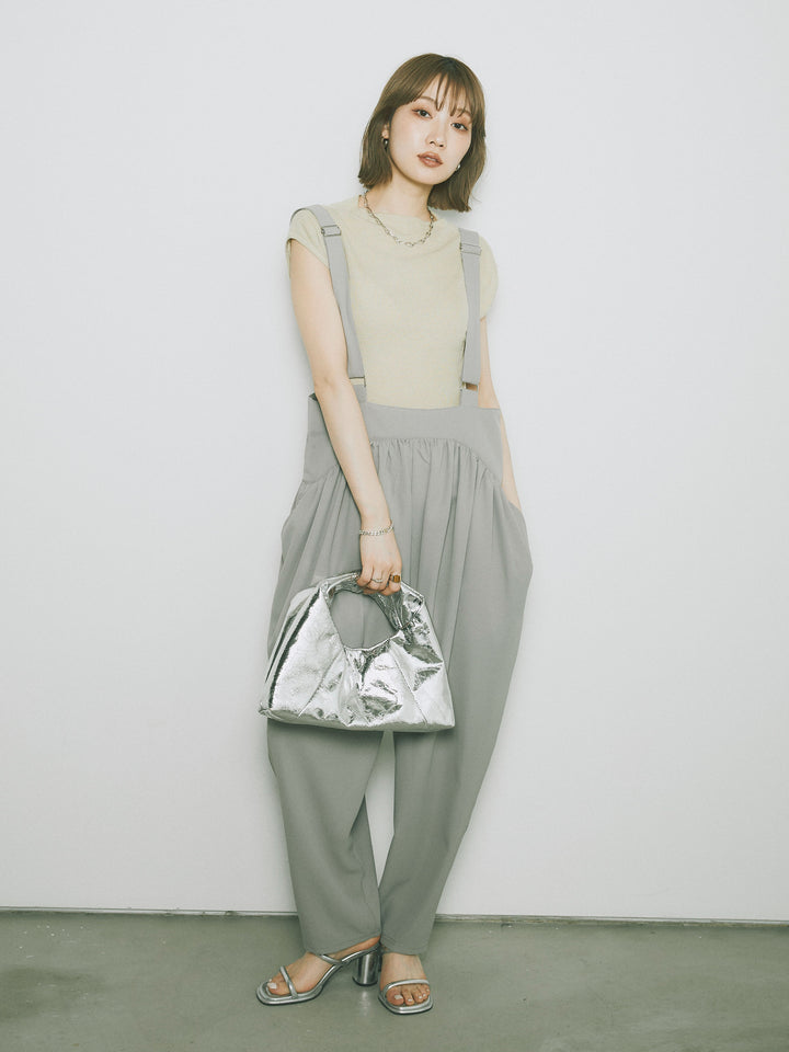 [予約]プチネックノースリーブリブニットトップス/ピスタチオ