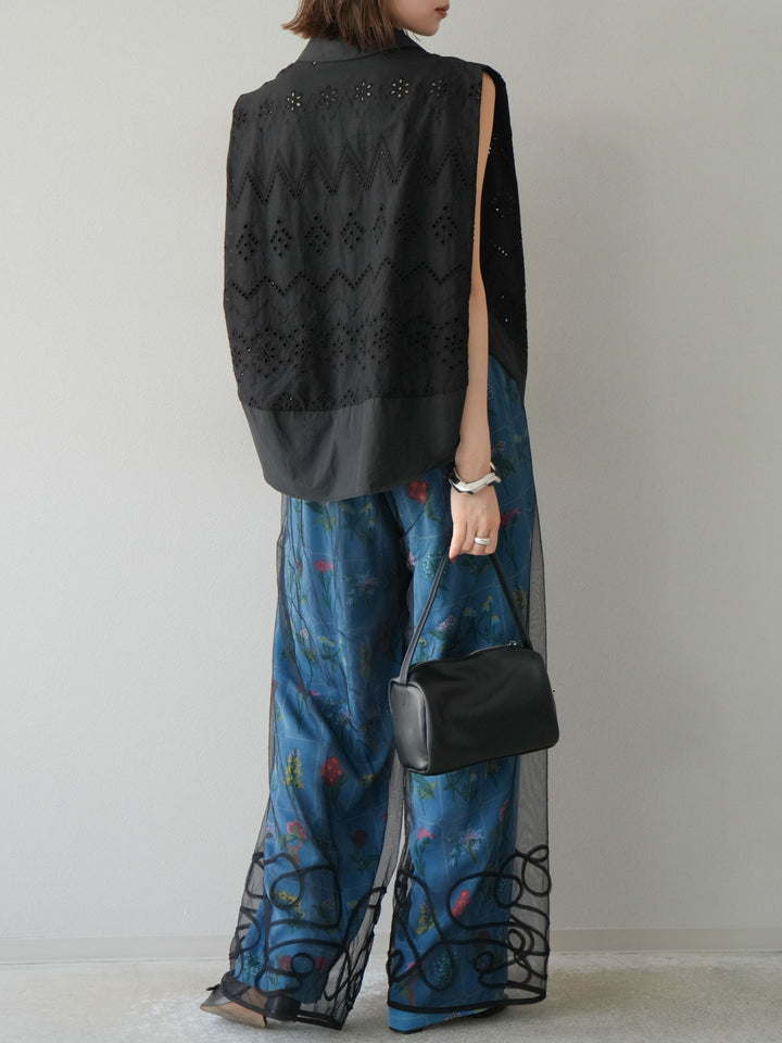 [予約]パッチワークフラワープリントイージーパンツ/ブルー