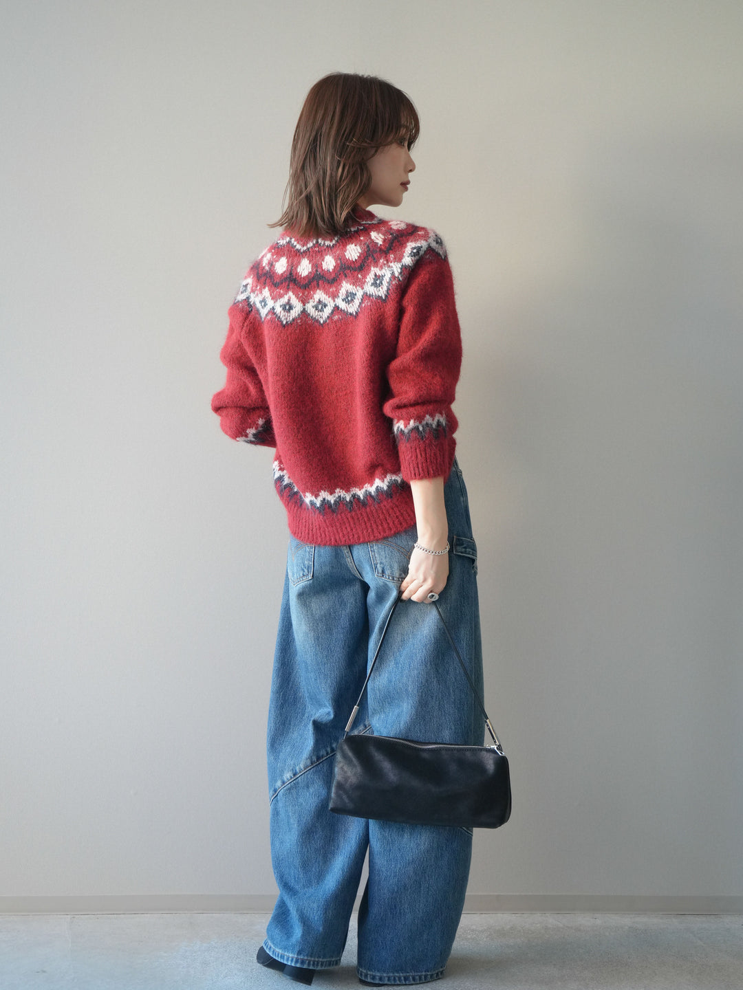 [SET]ソフトタッチ求心柄ニットプルオーバー+ペインターカーブデニムパンツ(2set)