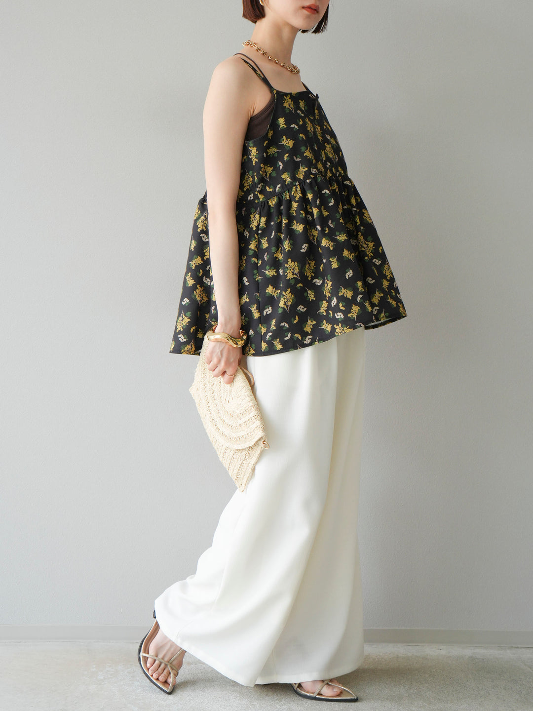 [予約]リネンライクイージーワイドパンツ/アイボリー