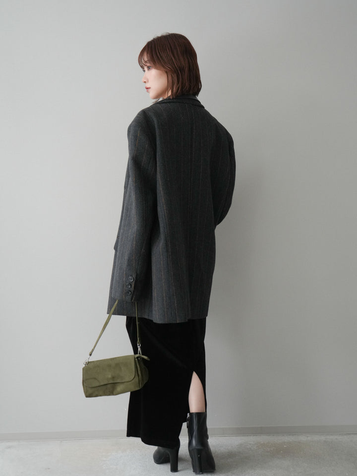 [SET]レイヤードデザインツイードテーラードジャケット+チュールレーストップス+ギャザーベロアスカート(3set)