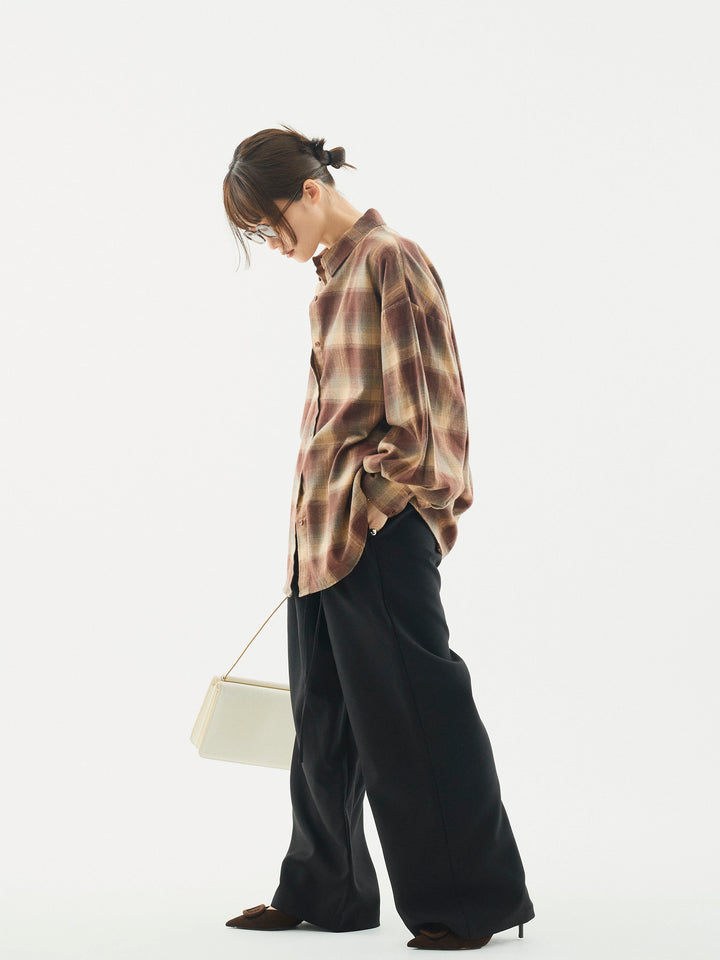 [予約]ラップデザインタックワイドパンツ/ブラック