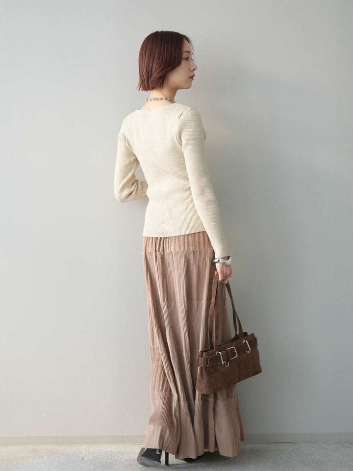[予約]型押しスエードティアードプリーツスカート/beige