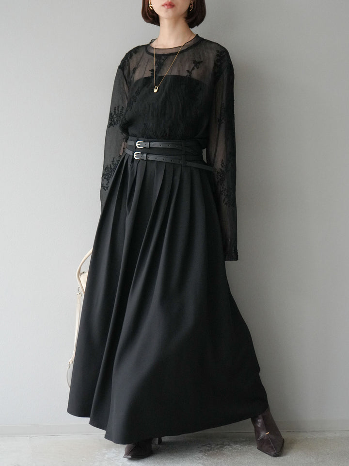 [予約]エステルプリーツスリットスカート/ブラック