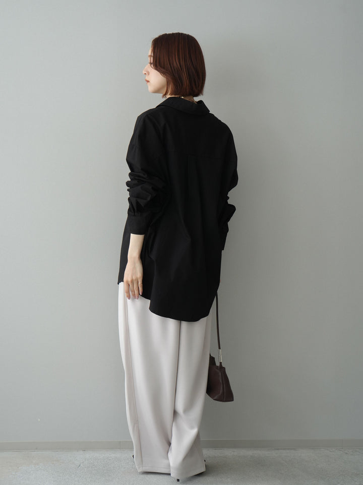 [SET]レースアップブロードシャツ+バイカラー異素材サイドラインライトポンチパンツ(2set)