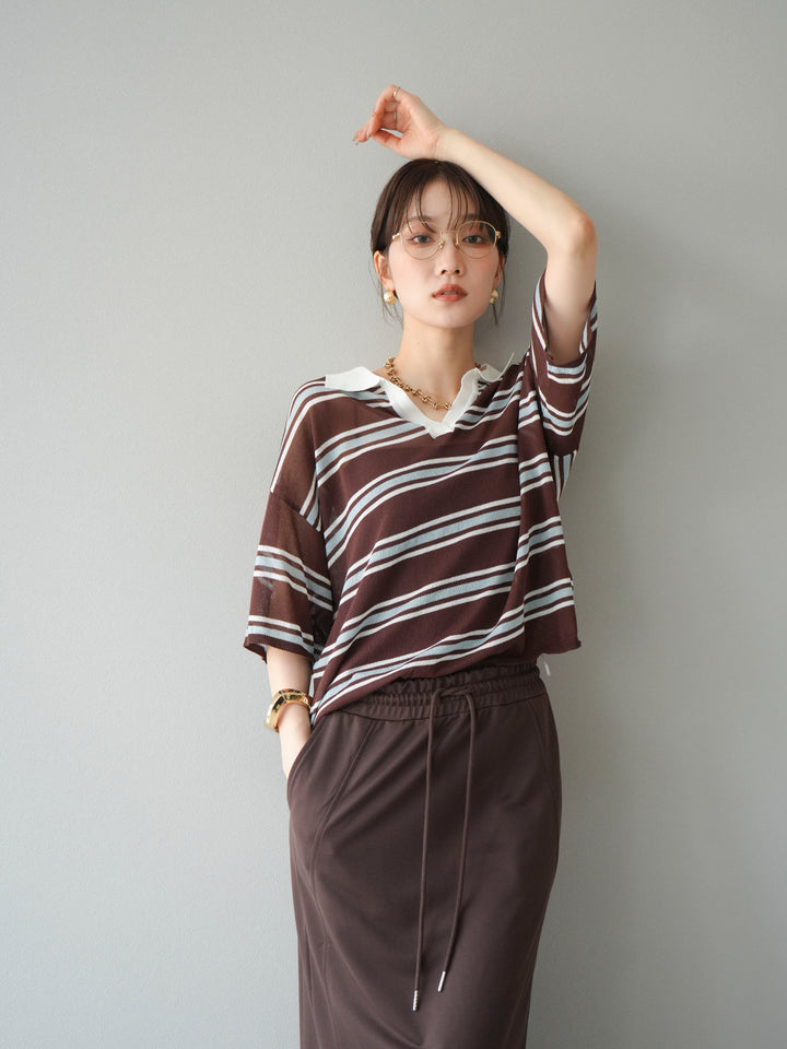 [予約]シアーポロニットプルオーバー/ブラウンボーダー