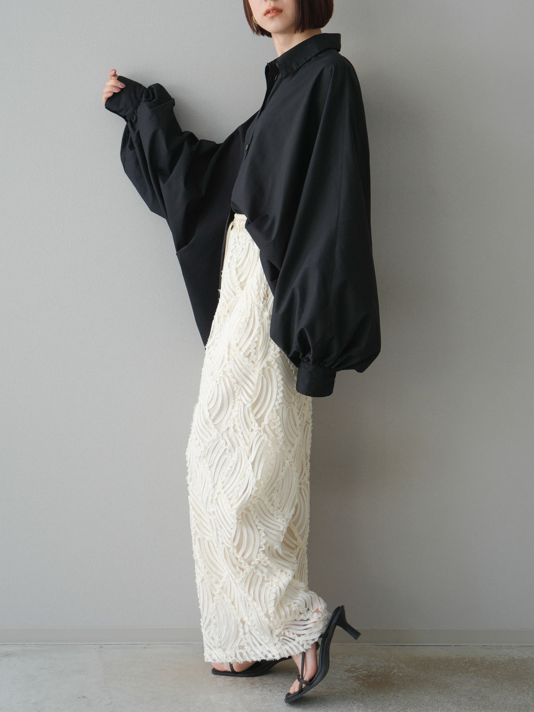 【預購】透視提花寬褲/象牙白