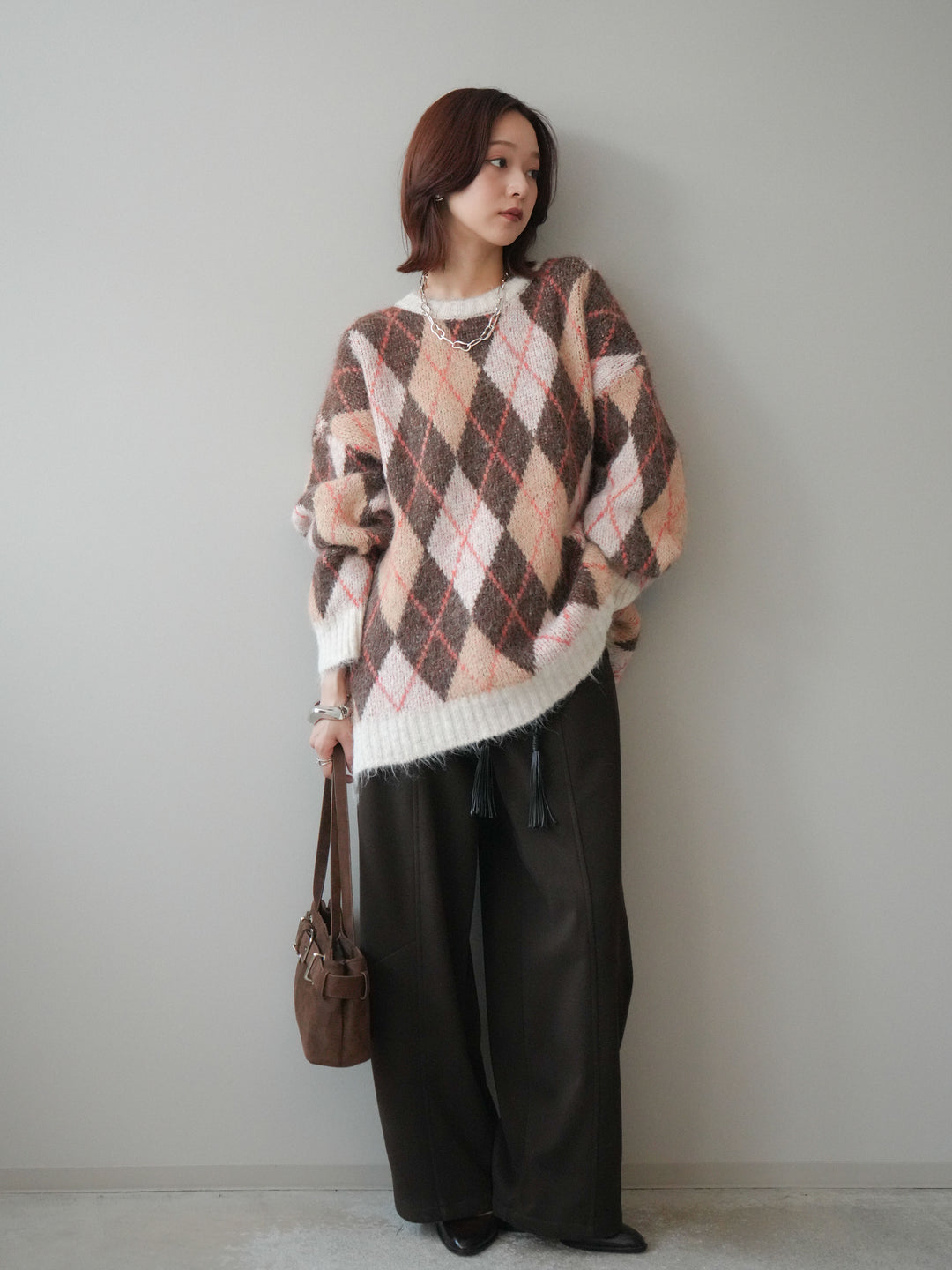 [予約]ベルト付裏起毛センターシームカーブパンツ/brown