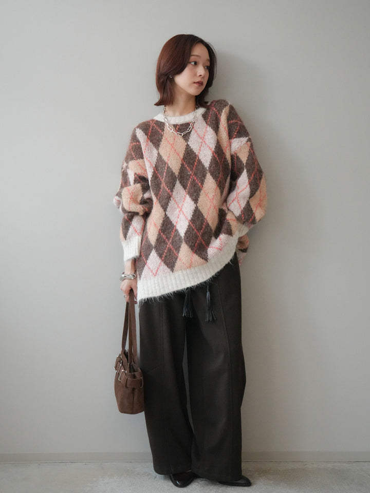 [予約]ベルト付裏起毛センターシームカーブパンツ/brown