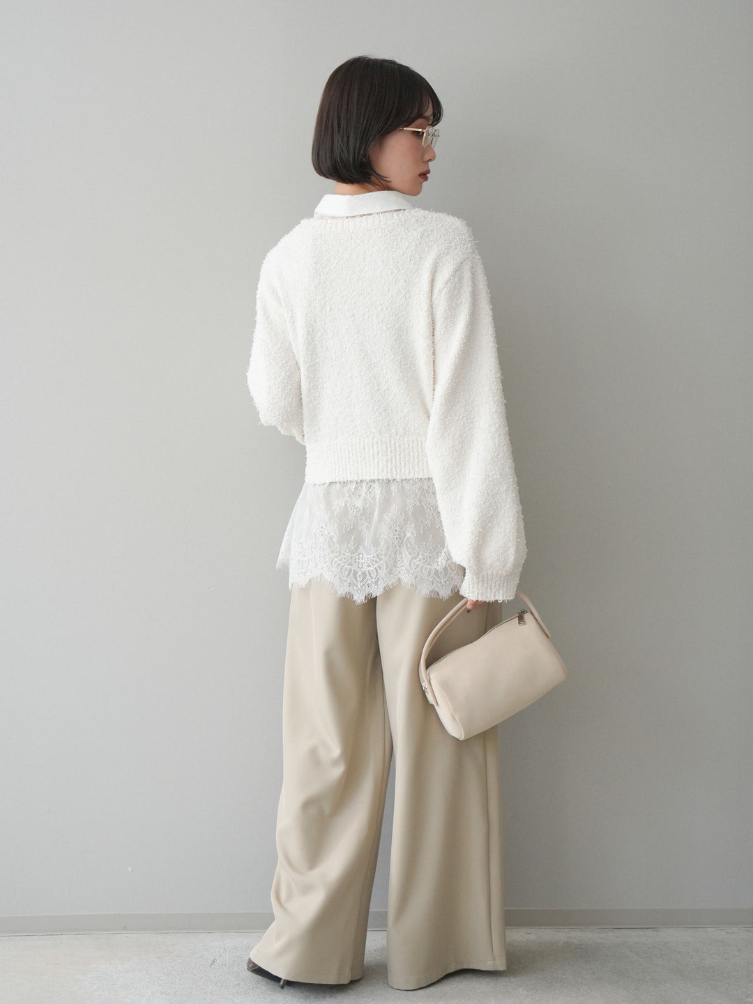 [予約]ウエストレースタックワイドパンツ/ivory
