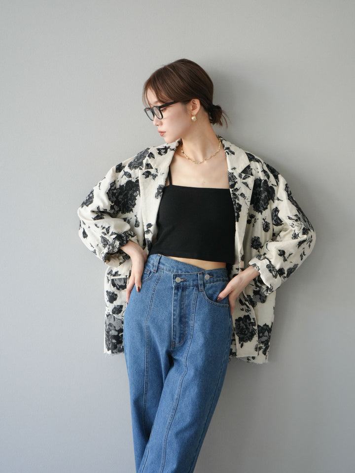 [予約]ジャガードカットオフジャケット/ブラック