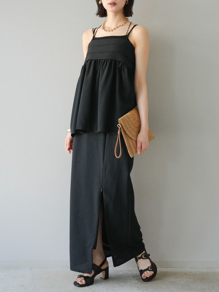 [予約]リネンライクZIPスリットタイトスカート/ブラック