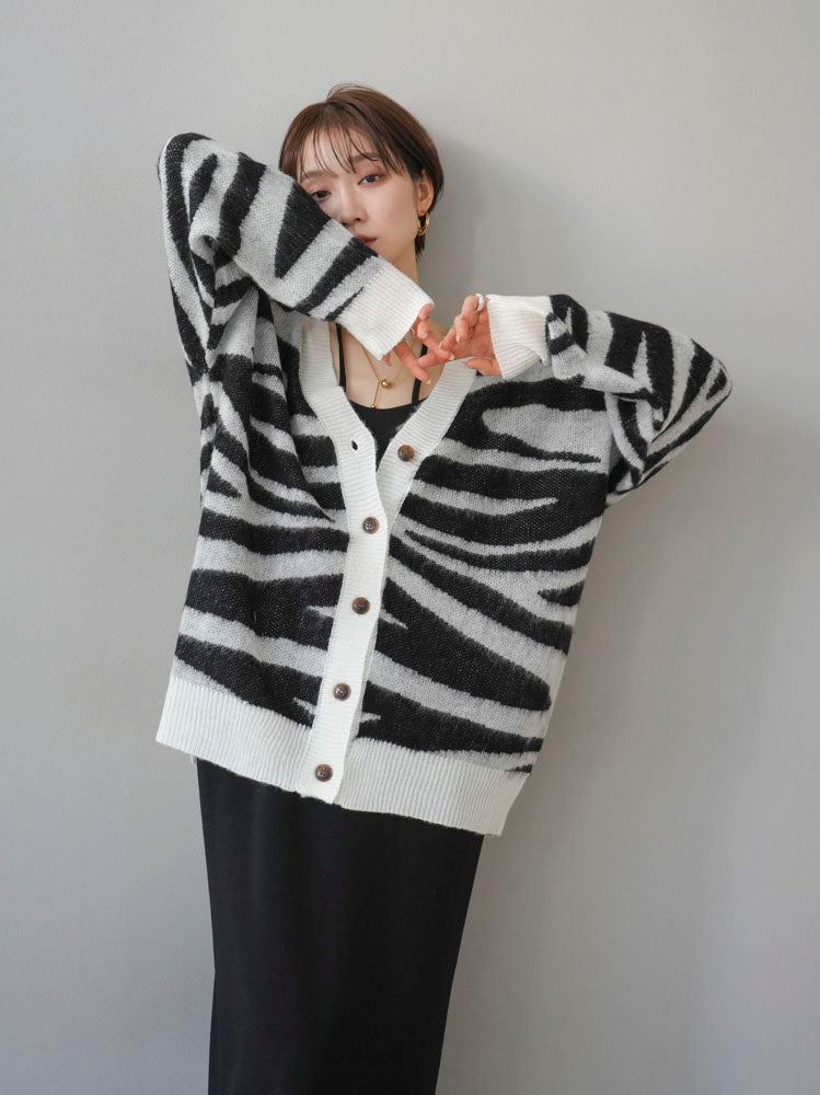[Pre-order] Zebra print mohair knit cardigan/black