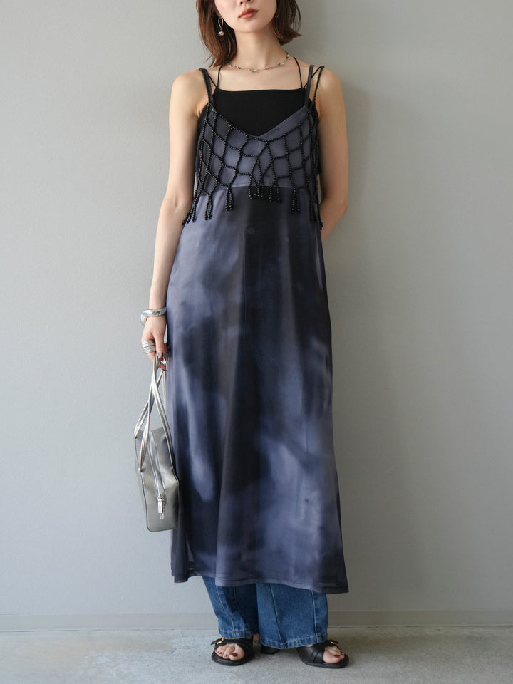 [予約タイダイ柄シアーキャミワンピース/モノトーン