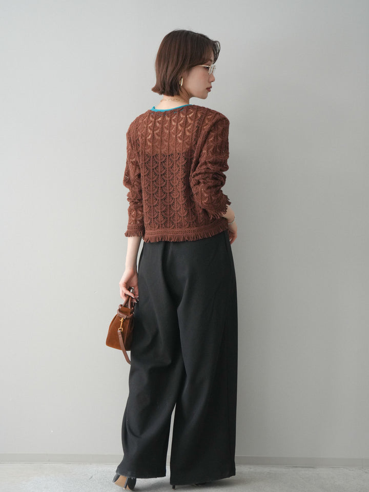 [予約]サテンベルトタックワイドパンツ/black