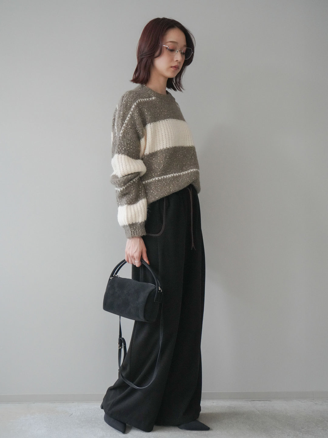 [予約]配色パイピングイージーパンツ/black