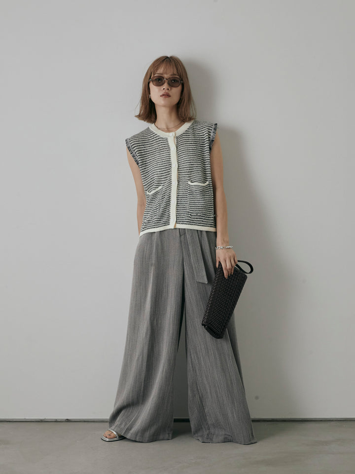 【預購】仿麻腰帶寬褲/灰色