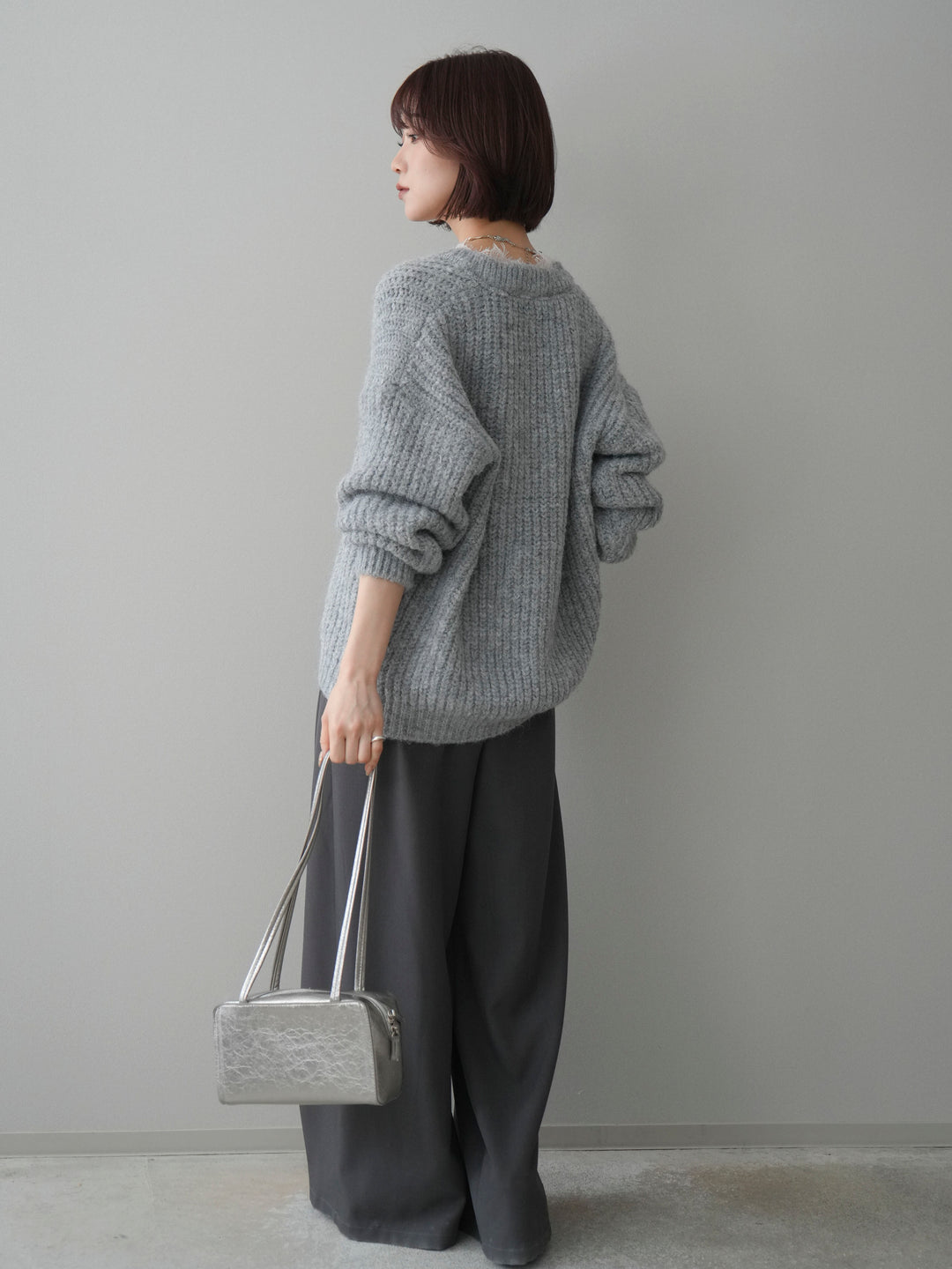 [SET]Vネックレースニットプルオーバー+ベルトループデザインワイドパンツ(2set)