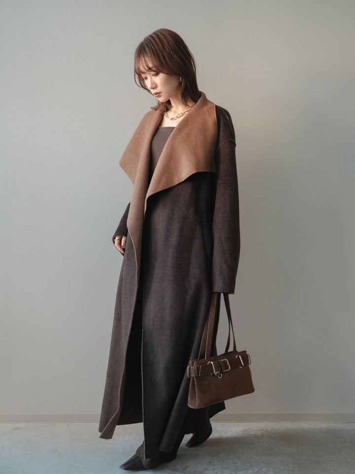 [予約]ベルト付裏起毛センターシームカーブパンツ/brown