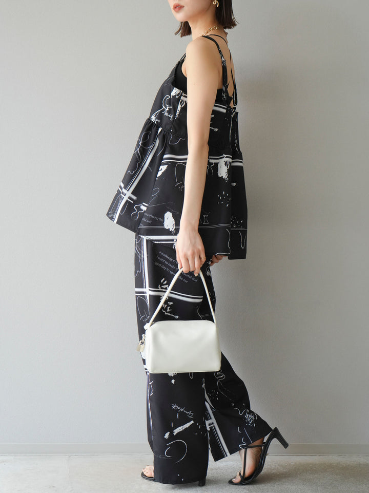 [予約]ペイント柄タックパンツ/ブラック