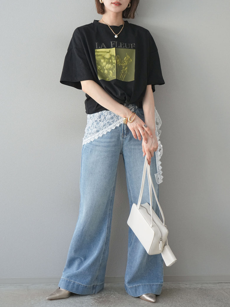 予約]レーススカーフ付フレアデニムパンツ/ライトブルー – Lumier 