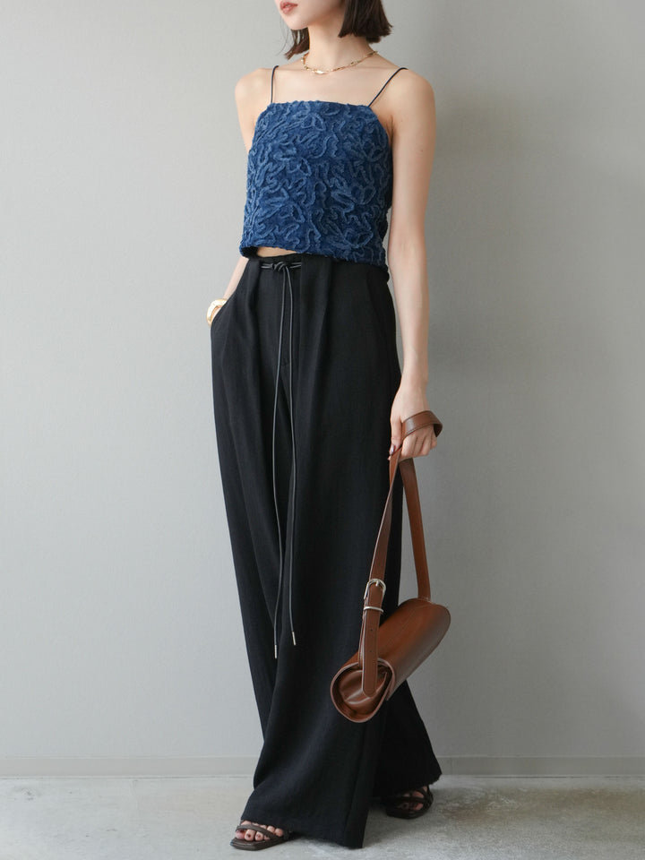 [予約]ロープデザインベルトリネンタッチワイドパンツ/ブラック