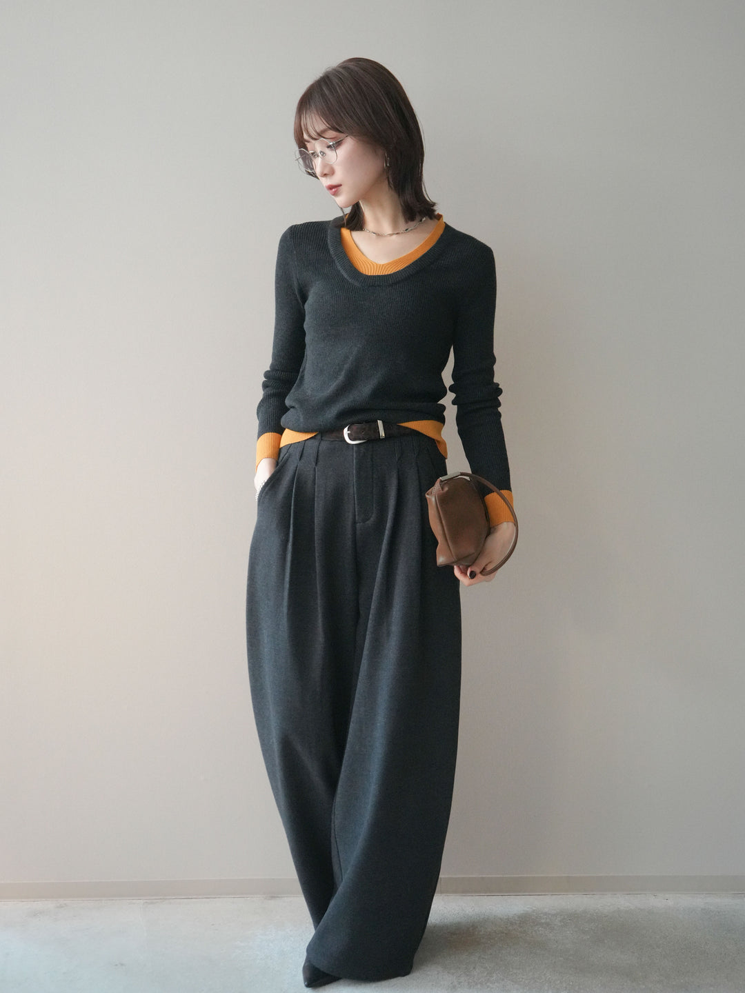 [SET]アニマル柄ベルト付きウールタッチワイドパンツ+アニマル柄ベルト付きウールタッチワイドパンツ(2set)