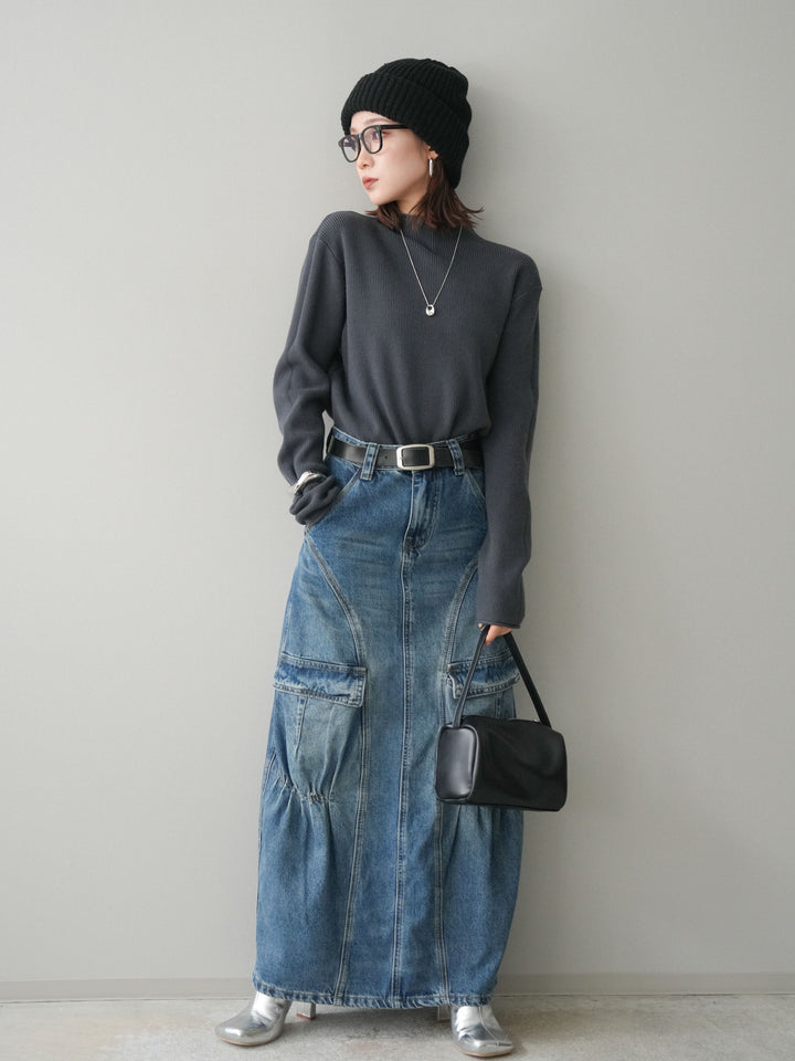 [SET]ボトルネック裾カールリブニットトップス+ボトルネック裾カールリブニットトップス(2set)